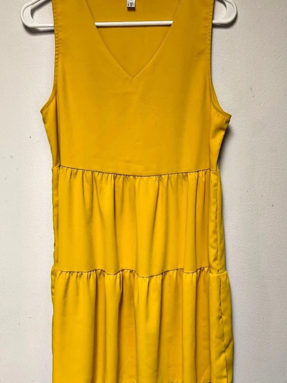 SHEIN Bright Yellow Sleeveless V-Neck Loose Tiered Ruffle Hem Casual Summer Mini